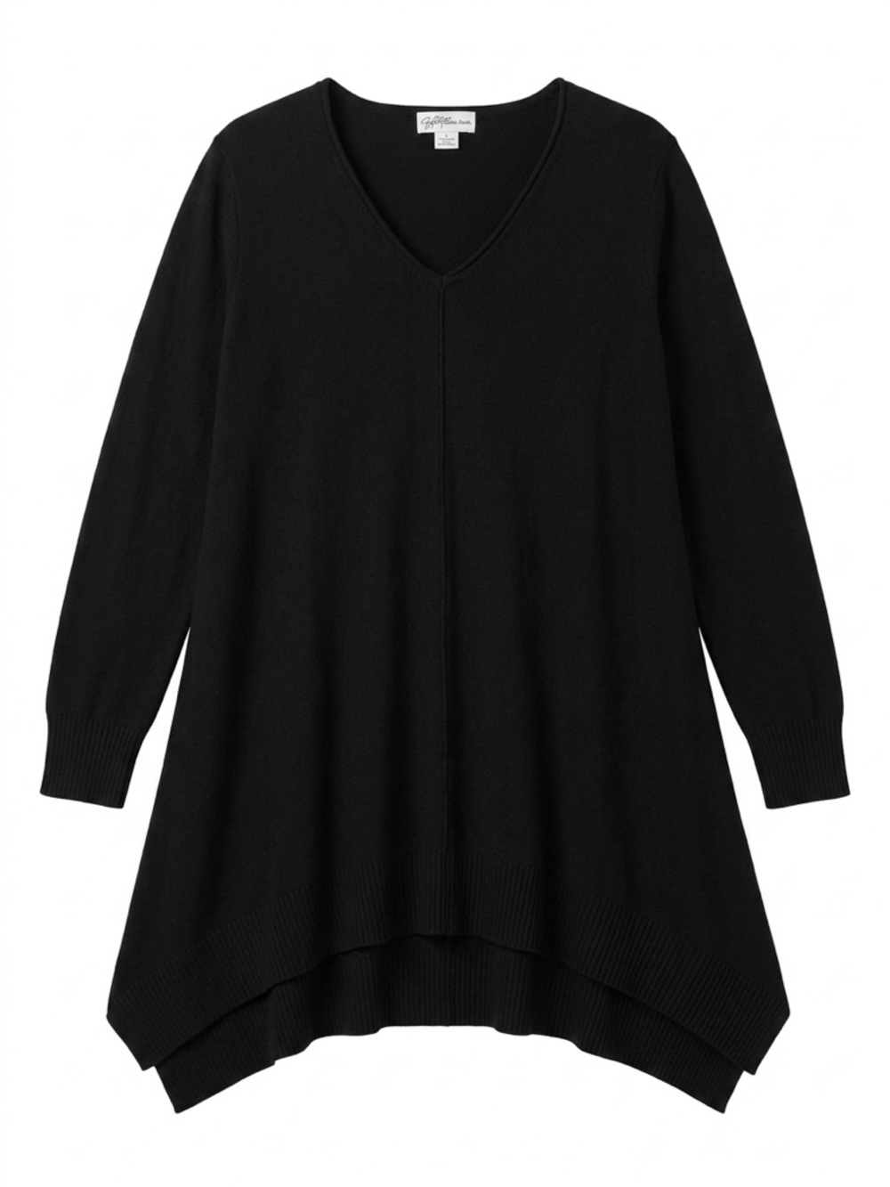 Women's Black V-Neck Longline Tunic Sweater